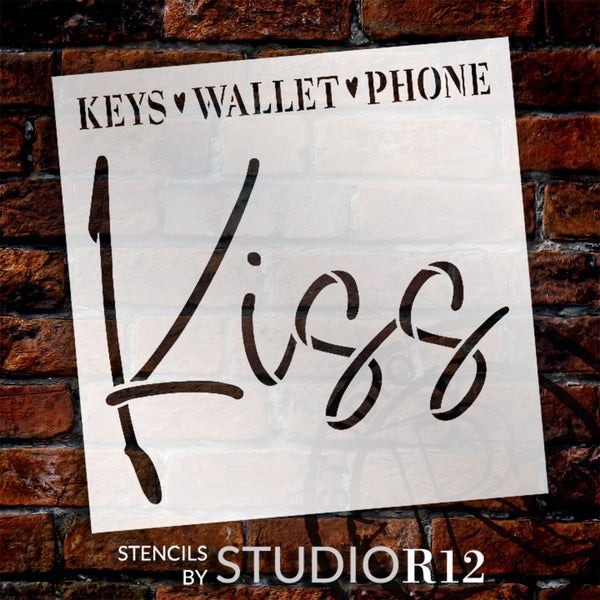 Keys Wallet Phone Kiss Checklist Stencil by StudioR12 | Daily Reminder | Craft DIY Modern Decor | Paint Oversized Wood Signs | Select Size | STCL6177