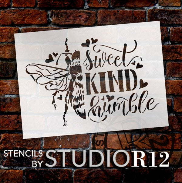 Bee Sweet, Kind, & Humble Stencil by StudioR12 | DIY Inspirational Farmhouse Home Decor | Craft & Paint Wood Signs | Select Size | STCL5595