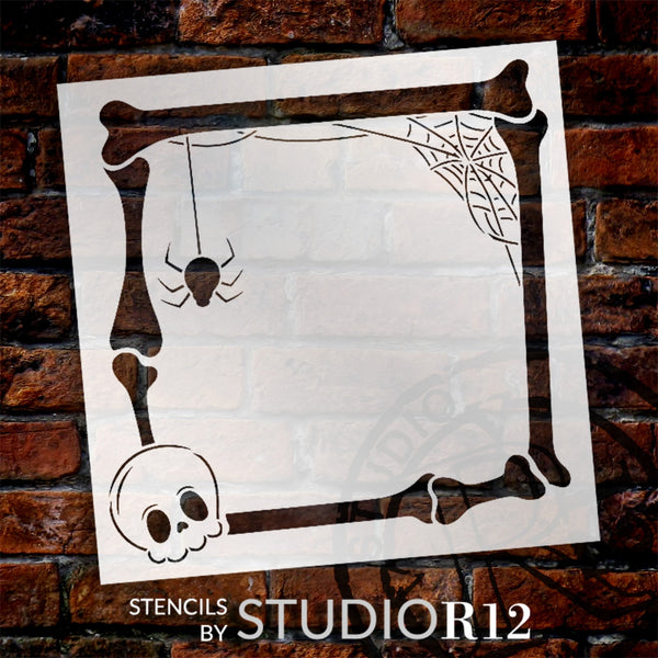 Skull & Bones Square Frame Stencil by StudioR12 - Select Size - USA Made - Craft DIY Spooky Halloween Home Decor | Paint Fall Seasonal Wood Sign | Reusable Template | STCL6485