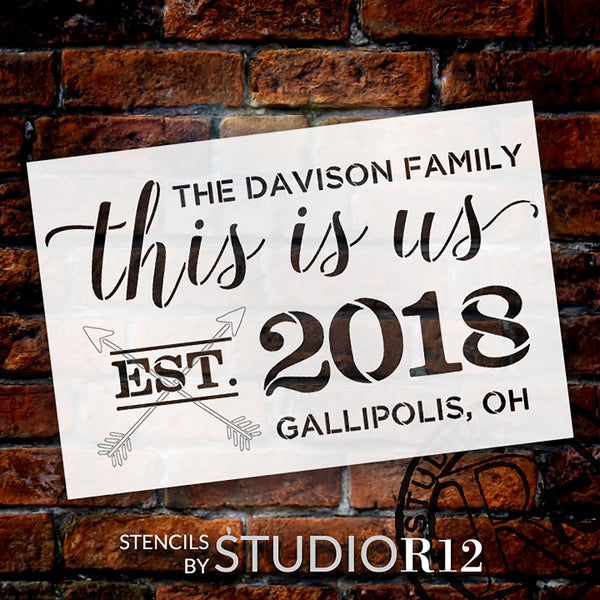 Personalized This Is Us 2-Part Stencil with Arrows | Custom Family Name & Hometown | DIY Script Home Decor | Wedding Anniversary Gift | Craft & Paint Wood Signs | Reusable Mylar Template | 24