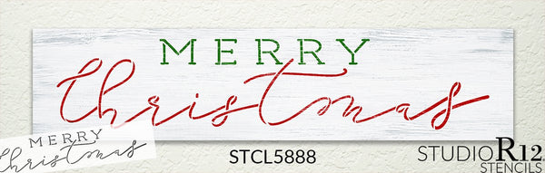 Merry Christmas Stencil by StudioR12 | Craft DIY Holiday Farmhouse Home Decor | Paint Cursive Script Wood Sign | Reusable Mylar Template | Select Size | STCL5888