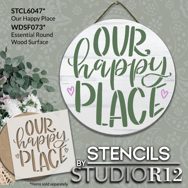 Our Happy Place with Hearts Stencil by StudioR12 | Craft DIY Family Home Decor | Paint Wood Sign | Reusable Mylar Template | Select Size | STCL6047