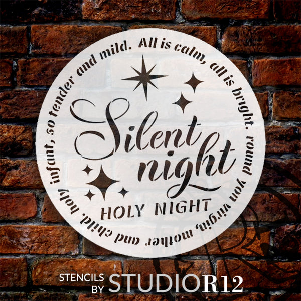 Silent Night Song Lyrics Round Stencil by StudioR12 - Select Size - USA Made - Craft DIY Christmas Living Room Decor | Paint Winter Holiday Wood Sign | STCL6575