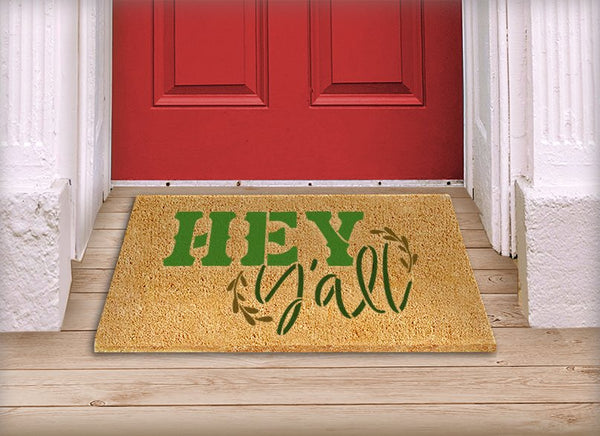 Hey Y'all Stencil with Laurels by StudioR12 | DIY Farmhouse Doormat | Craft Country Home Decor | Paint Wood Signs | Select Size | STCL5546