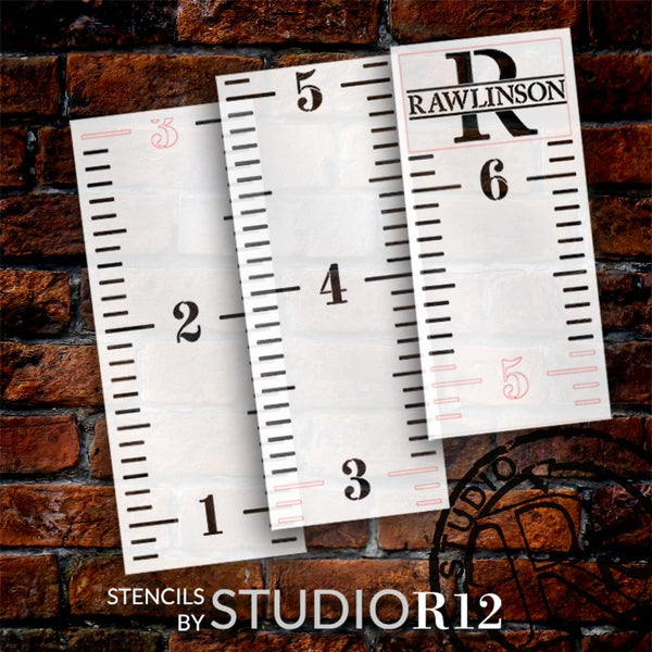 Personalized Monogram Growth Chart Ruler 3-Part Stencil by StudioR12 | DIY Bedroom & Nursery Wall Decor | Craft & Paint Tall Wood Signs | Size (6 ft) | PRST5653