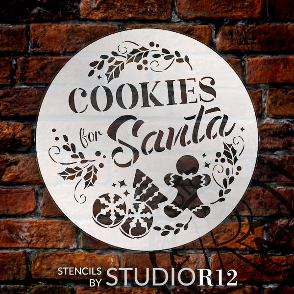 Cookies for Santa Round Stencil by StudioR12 | DIY Christmas Kitchen Home Decor | Craft & Paint Farmhouse Wood Signs | Select Size