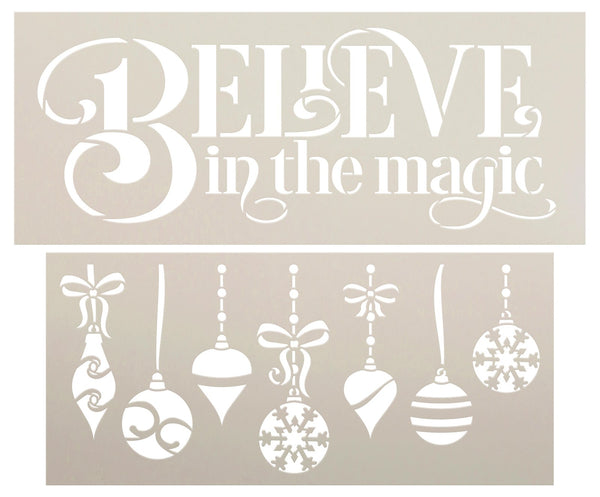 Believe in The Magic Stencil Set with Ornaments by StudioR12 - USA Made - DIY Christmas Decor | Craft Holiday Door Hangers | CMBN651
