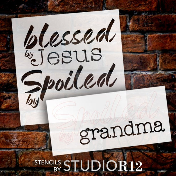 Personalized Blessed by Jesus Spoiled by Grandma 2 Part Stencil by StudioR12 | Custom Grandma Name | DIY Mother's Day Sign | Select Size | PRST5447