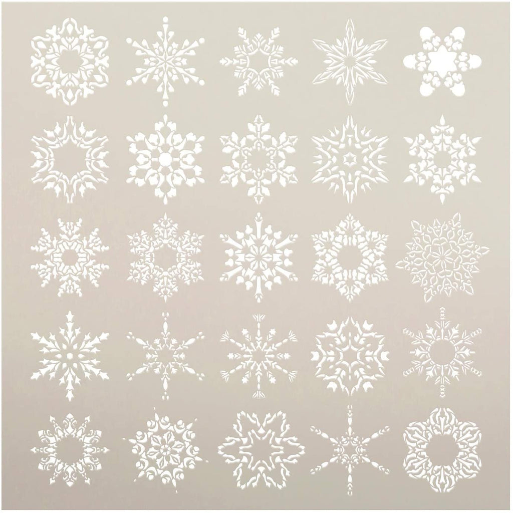 Snowflakes Stencil by StudioR12 | Frosty Style Winter Snowflake Art - Small  6 x 6-inch Reusable Mylar Template | Painting, Chalk, Mixed Media | Use