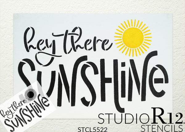 Hey There Sunshine Stencil by StudioR12 | DIY Farmhouse Welcome Doormat | Craft Home Decor | Country Script Word Art | Select Size | STCL5522