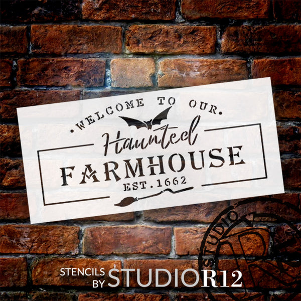 Haunted Farmhouse Stencil by StudioR12 - Select Size - USA Made - Craft DIY Farmhouse Home Decor | Paint Halloween Fall Wood Sign | Reusable Mylar Template | STCL6593