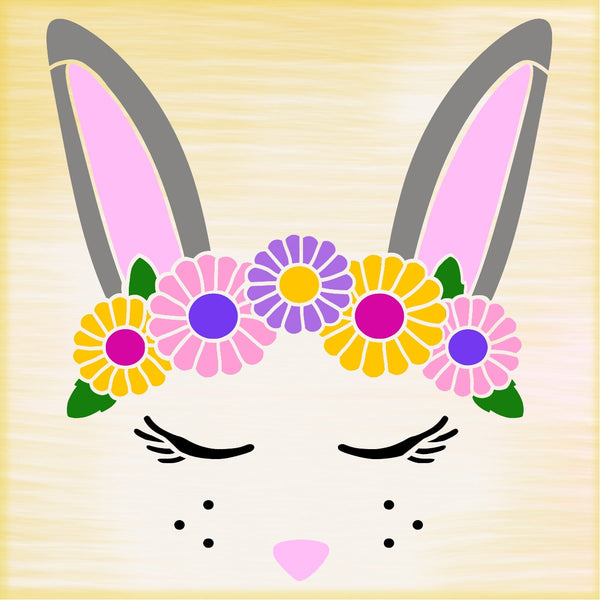 Bunny Stencil with Flower Crown by StudioR12 | DIY Cute Spring & Easter Home Decor | Craft & Paint Farmhouse Wood Signs | Select Size | STCL5556