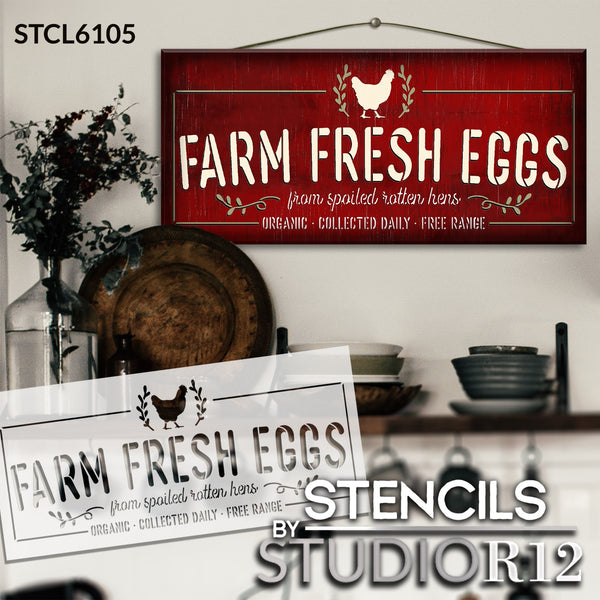 Fresh Eggs from Spoiled Rotten Hens Stencil by StudioR12 | Craft DIY Farmhouse Home Decor | Paint Wood Sign | Reusable Mylar Template | Select Size | STCL6105