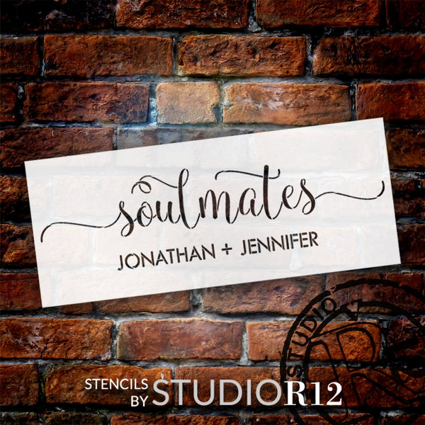 Personalized Soulmates Stencil by StudioR12 - Select Size - USA Made - Craft DIY Wedding & Anniversary Home Decor | Paint Custom Love & Family Wood Sign | Reusable Mylar Template | PRST6441