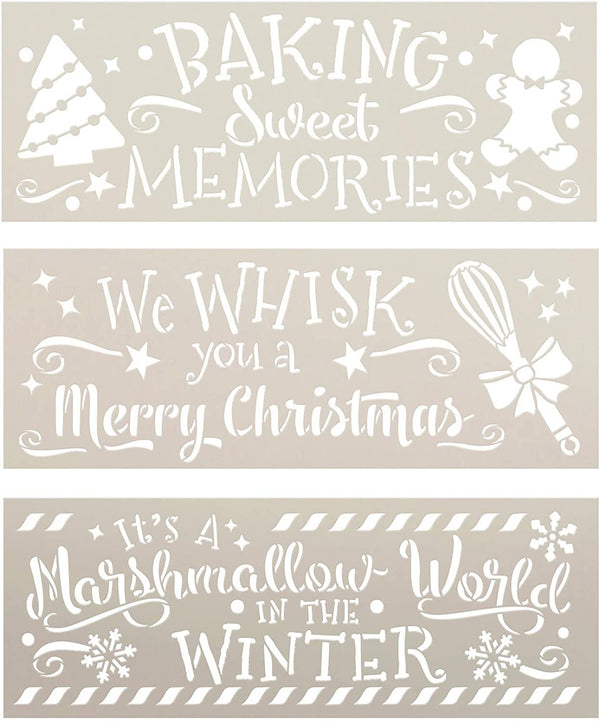 Christmas Kitchen 3-Piece Stencil Set by StudioR12 | DIY Holiday Bake Home Decor Gift | Craft & Paint Wood Sign | Reusable Mylar Templates Select Size