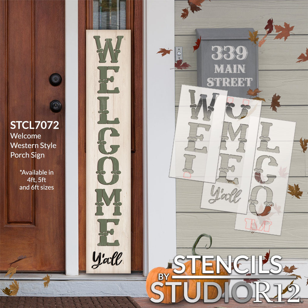 Large Welcome Stencils for Painting on Wood Reusable - Vertical Welcome  Sign for Front Door & Porch Decor - Welcome Stencil Set - Farmhouse Letter