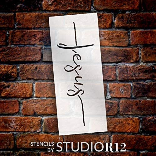 Jesus Cross Word Art Stencil by StudioR12 | DIY Faith Hope Home Decor | Craft & Paint Wood Sign | Cursive Script Family Gift | Select Size | STCL3782