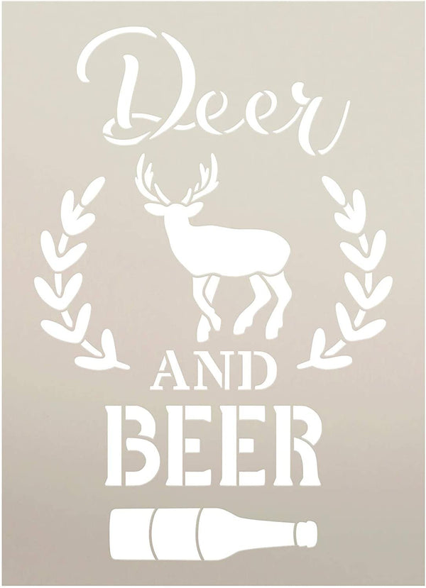 Deer and Beer Stencil with Laurels by StudioR12 | DIY Country Hunting Home Decor for Man Cave | Paint Wood Signs | Select Size