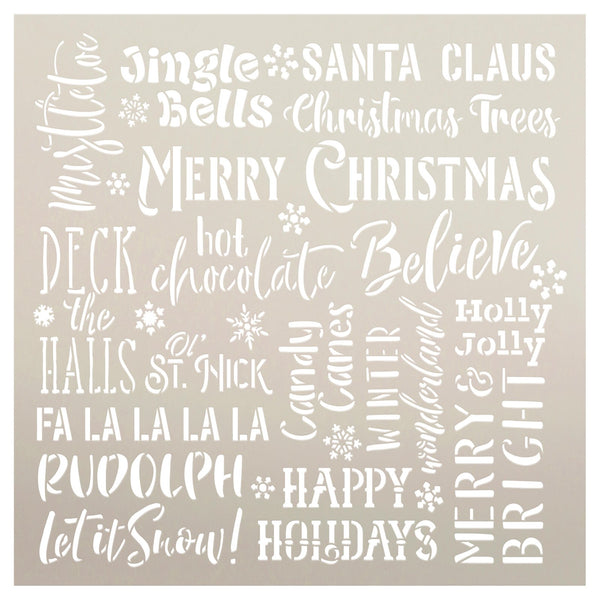Christmas Background Words Stencil by StudioR12 - Select Size - USA Made - Craft DIY Embellished Word Art Decor | Paint Winter Themed Wood Sign for Living Room | STCL6444