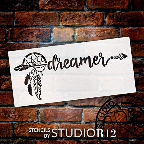 Dreamer Stencil by StudioR12 | DIY Boho Bohemian Dreamcatcher Feather Home Decor Gift | Craft & Paint Wood Sign Reusable Mylar Template | Select Size