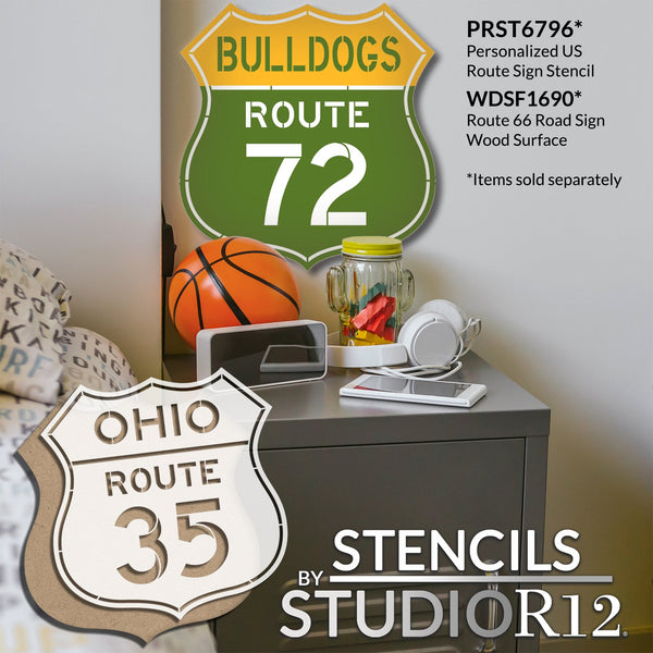 Personalized Route 66 Sign Stencil by StudioR12 - Select Size - USA Made - DIY Vintage Highway Garage Decor | Paint Rustic Road Signs for Man Cave | PRST6796