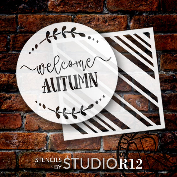 Welcome Autumn with Fall Plaid Stencil Set by StudioR12 - Select Size - USA Made - Craft & Paint Seasonal Home Decor | DIY Fall Door Hanger Porch Sign | CMBN642