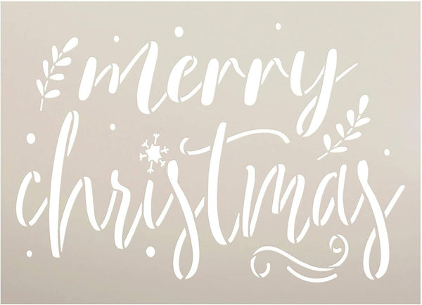 Merry Christmas Stencil by StudioR12 | DIY Holiday Laurel Home Decor | Craft & Paint Wood Sign | Reusable Mylar Template | Winter Snow Cursive Script Gift | Select Size