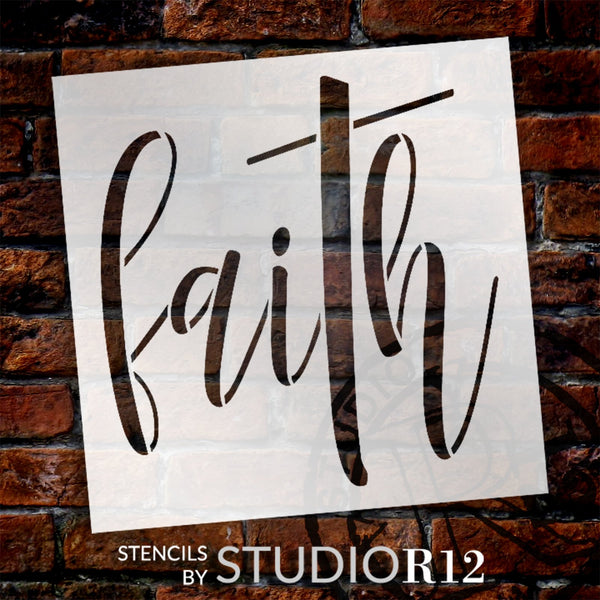 Faith Script with Cross Stencil by StudioR12 | Craft DIY Inspiration Home Decor | Paint Wood Sign | Reusable Mylar Template | Select Size | STCL6121