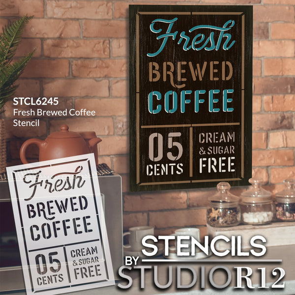 Fresh Brewed Coffee Stencil by StudioR12 | Craft DIY Kitchen & Coffee Bar Home Decor | Paint Wood Sign | Reusable Mylar Template | Select Size | STCL6245