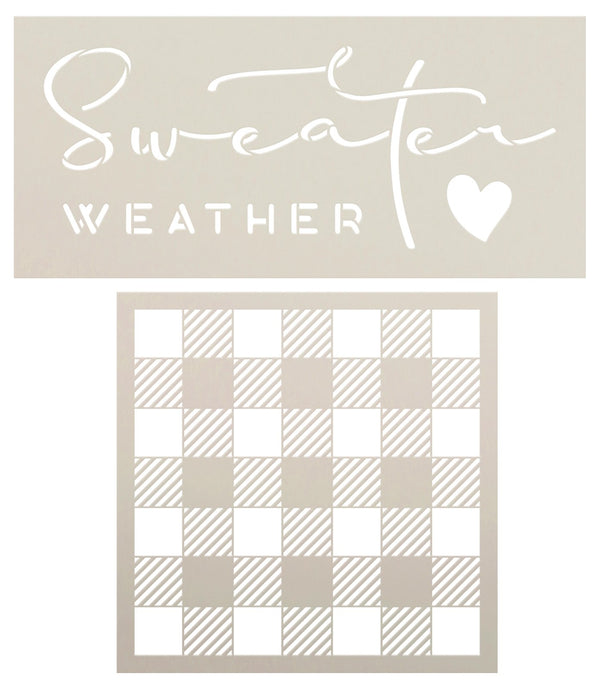 Sweater Weather with Buffalo Plaid Stencil Set by StudioR12 - Select Size - USA Made - DIY Fall Home Decor | Autumn Wood Signs | CMBN654