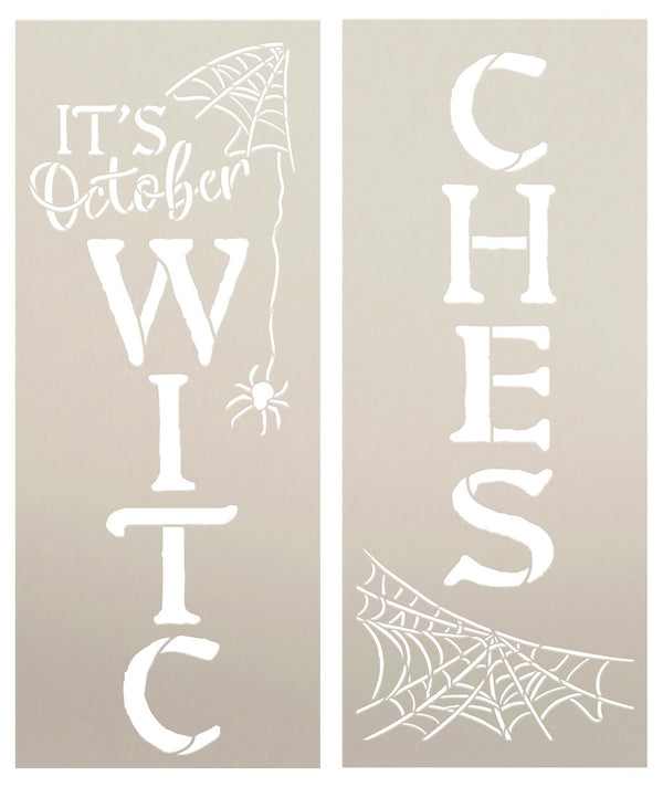 It's October Witches Tall Porch Sign Stencil with Spider Webs by StudioR12 - Select Size - USA Made - DIY Halloween Front Door Vertical Leaner Decor - STCL7068