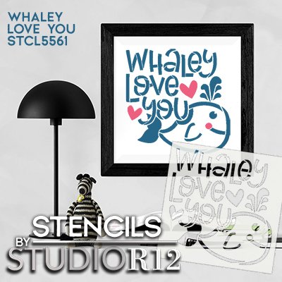 Whaley Love You Stencil with Whale & Hearts by StudioR12 | DIY Valentine's Day Home Decor | Craft & Paint Fun Wood Signs | Select Size | STCL5561