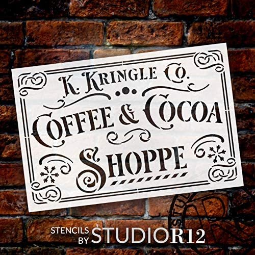 Kringle Coffee & Cocoa Shoppe Stencil by StudioR12 | DIY Vintage Santa Holiday Home Decor | Craft & Paint Wood Sign | Reusable Mylar Template  | Select Size | STCL3629