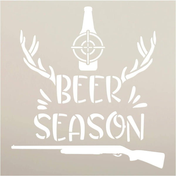 Beer Season Stencil by StudioR12 | DIY Hunting Deer Antler Shotgun Home Decor Gift | Craft Paint Wood Sign Reusable Mylar Template | Select Size