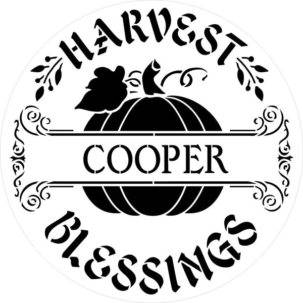 Personalized Harvest Blessings Round Stencil with Pumpkin | DIY Custom Last Name Fall Home Decor | Paint Wood Signs | Reusable Template | Select Size