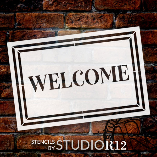 Classic Welcome with Border Stencil by StudioR12 | Craft DIY Doormat | Paint Fun Outdoor Home Decor | Select Size | STCL6147