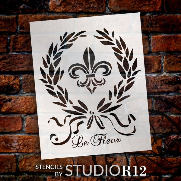 Le Fleur Wreath Stencil by StudioR12 | DIY French Vintage Country Home Decor | Fleur de Lis | Paint Wood Sign & Furniture | Select Size