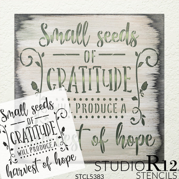 Seeds of Gratitude Harvest of Hope Stencil by StudioR12 | DIY Inspirational Script Word Art Home Decor | Paint Wood Signs | Select Size | STCL5383