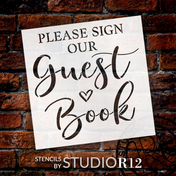Sign Our Guest Book with Heart Stencil by StudioR12 | Craft DIY Wedding Decor | Paint Wood Sign | Reusable Mylar Template | Select Size | STCL6089