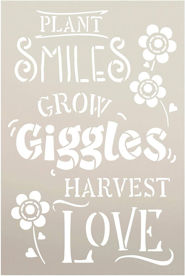 Grow Giggles Stencil by StudioR12 | Reusable Mylar Template Paint Wood Sign | Plant - Smile - Love - Harvest - Flower | Craft DIY Home Decor Gift - Outdoor - Porch Select Size