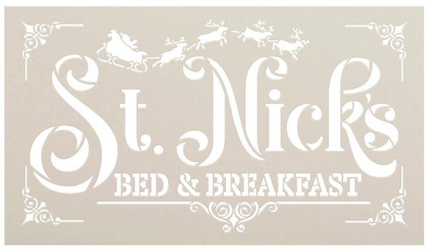 St Nick's Bed & Breakfast Stencil by StudioR12 | DIY Santa Christmas Reindeer Home Decor | Craft Paint Wood Sign Reusable Mylar Template | Select Size | STCL5170