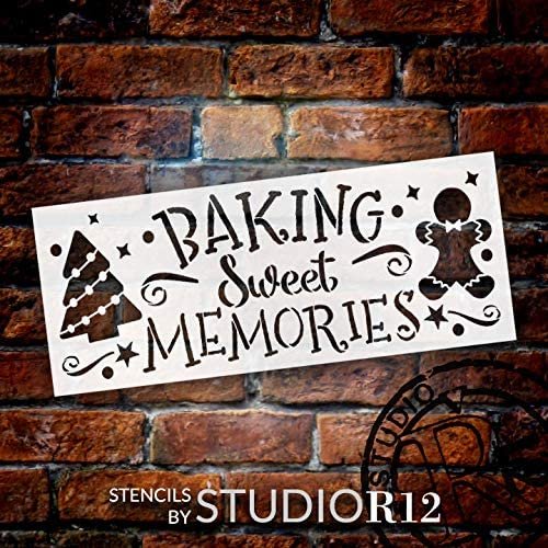 Baking Sweet Memories Stencil by StudioR12 | DIY Christmas Tree Home Decor | Craft & Paint Wood Sign Reusable Mylar Template | Holiday Gingerbread Cookie | Select Size | STCL3626