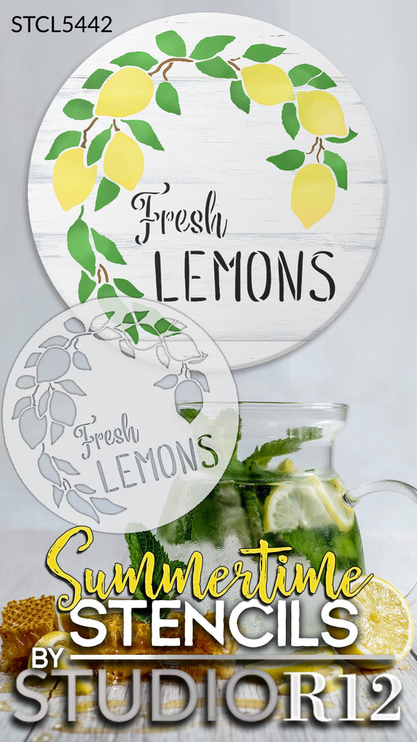 Fresh Lemons Stencil by StudioR12 | Farmhouse Lemon Tree Branch | DIY Spring Home & Kitchen Decor | Paint Wood Signs | Select Size | STCL5442