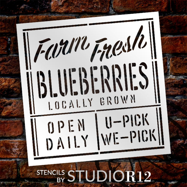Farm Fresh Blueberries Stencil by StudioR12 | Farmer's Market | Craft DIY Rustic Farmhouse Kitchen Decor | Paint Wood Sign or Fabric | Select Size | STCL6370