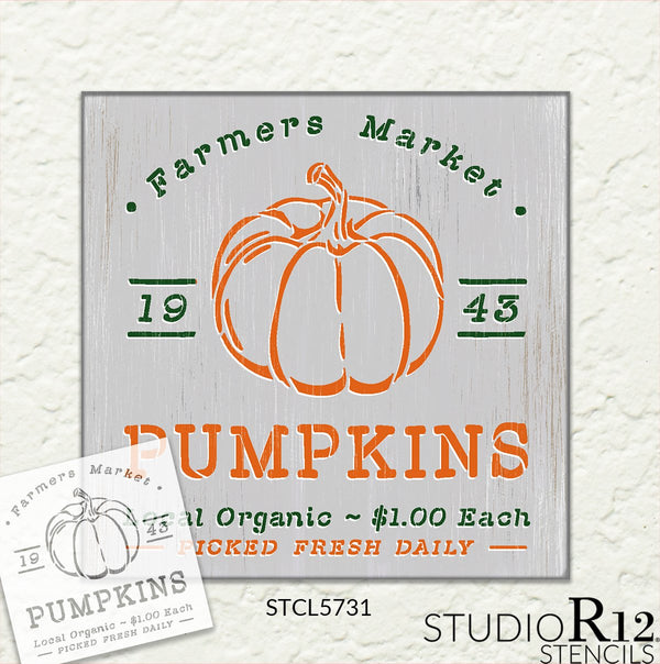 Farmers Market Pumpkins 1943 Stencil by StudioR12 | Craft DIY Fall Autumn Farmhouse Home Decor | Paint Wood Sign Reusable Mylar Template | Select Size | STCL5731