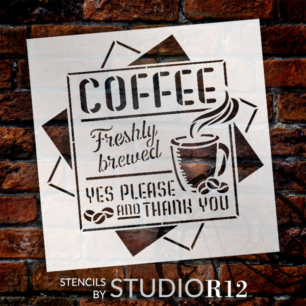 Retro Fresh Brewed Coffee Stencil by StudioR12 | Craft Cafe DIY Home Decor | Paint Wood Sign | Reusable Mylar Template | Select Size | STCL5973