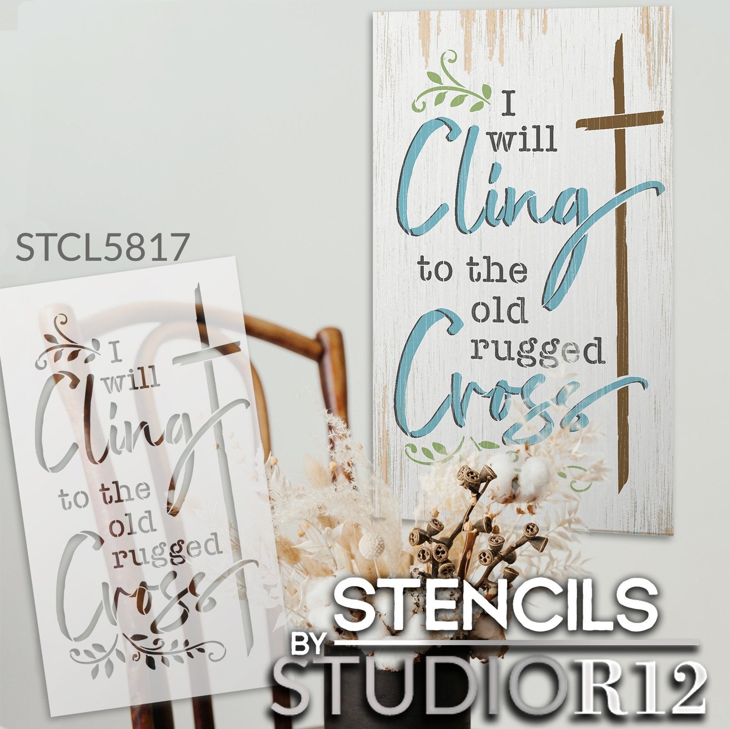 Cling to The Old Rugged Cross Hymn Stencil by StudioR12