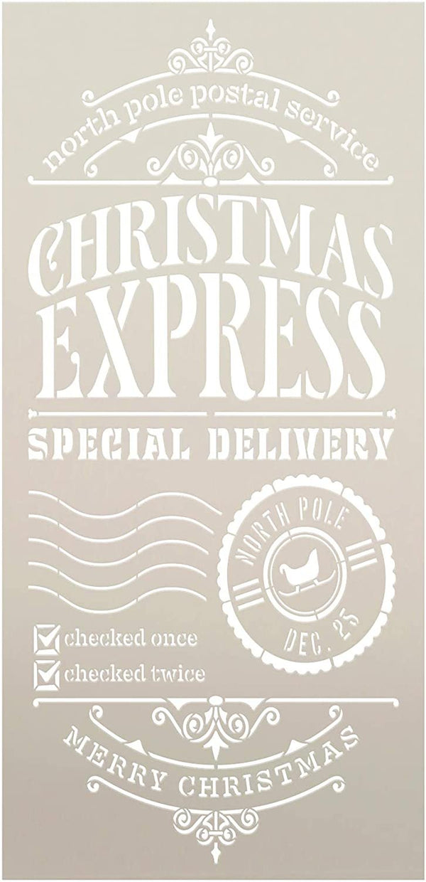 Express Christmas Delivery Stencil by StudioR12 | DIY North Pole Holiday Home Decor | Craft & Paint Wood Sign Reusable Mylar Template | Santa Claus Postal Gift Select Size