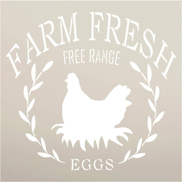 Farm Fresh Free Range Eggs Stencil by StudioR12 | DIY Chicken Laurel Wreath Home Decor | Craft & Paint Wood Sign | Reusable Mylar Template | Rustic Kitchen Barn | Select Size