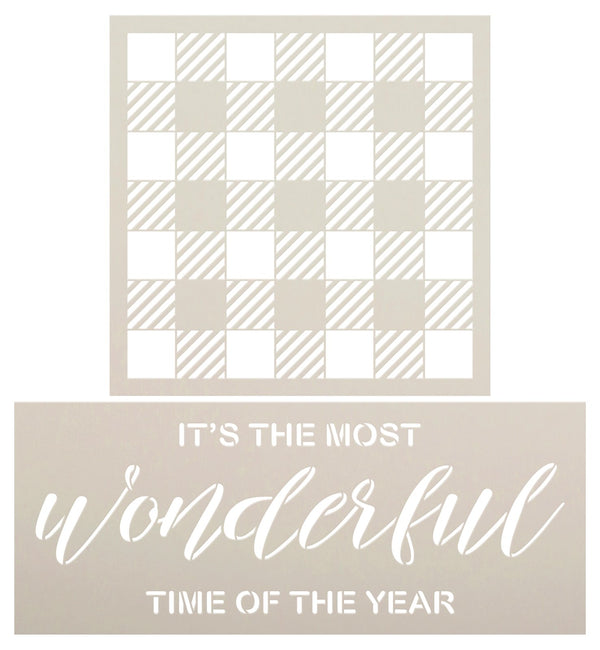 Most Wonderful Time of The Year Stencil Set with Buffalo Plaid by StudioR12 - Select Size - USA Made - DIY Christmas Song Lyrics Wood Signs | CMBN659
